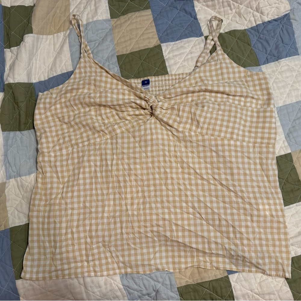 Women's Plus Beige Gingham Top - Old Navy